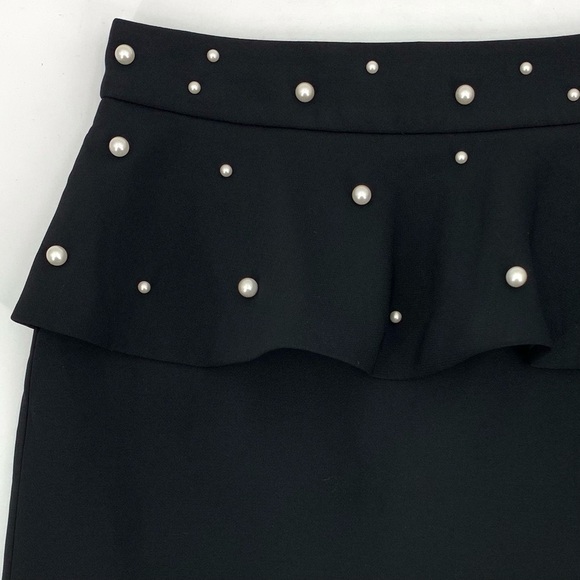ZARA Black Peplum Faux Pearls Mini Skirt - Picture 4 of 10